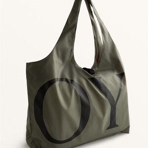 OYSHO foldable bag Stylish Olive Tote Bag with Bold Lettering NWT